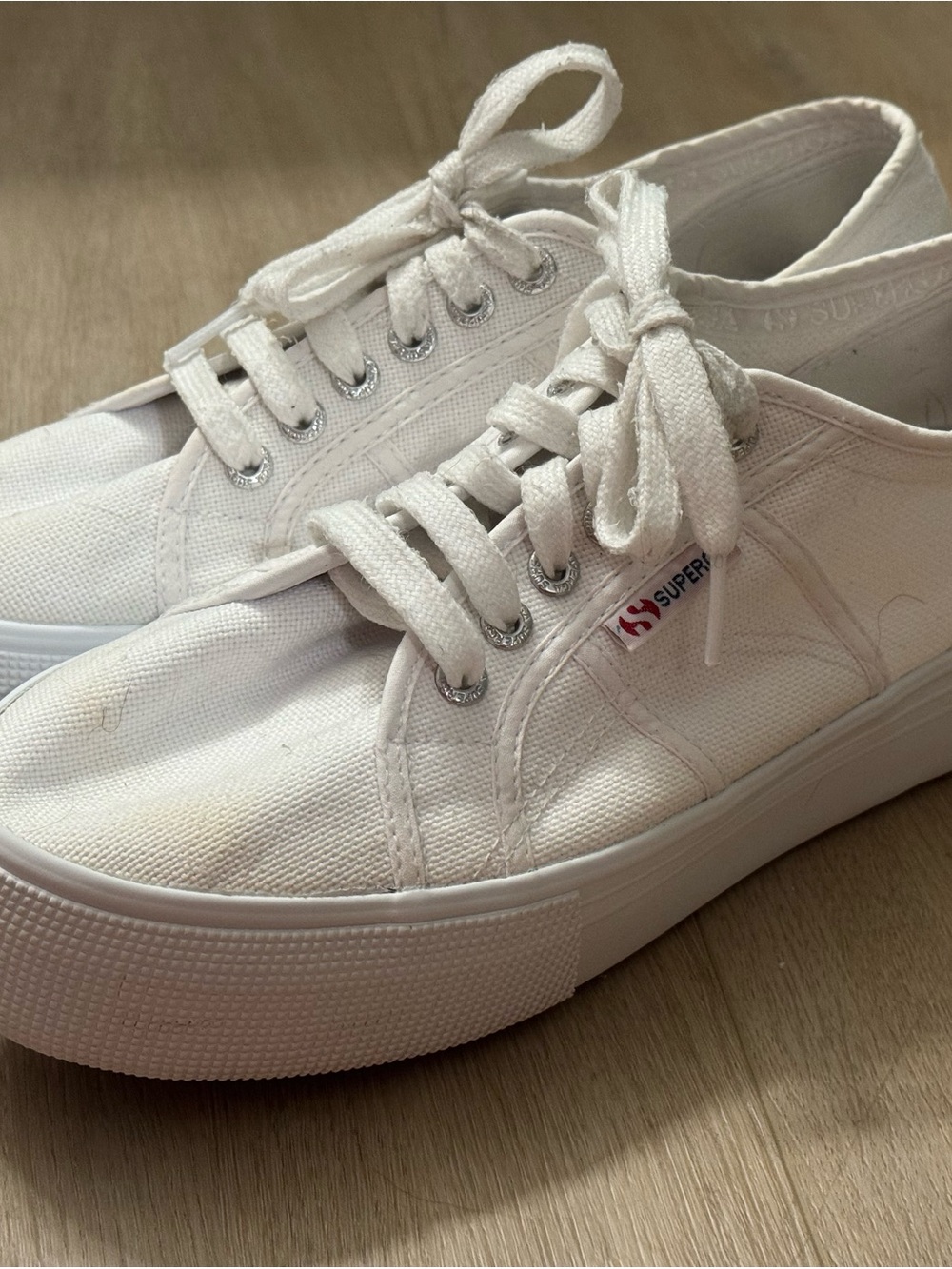 Superga White Low-Top Canvas Platform Sneaker